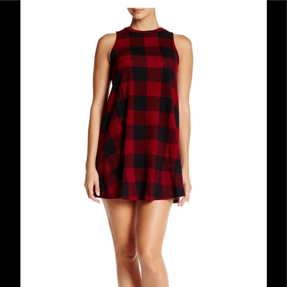 Want & Need Dresses & Skirts - ☘️Free Red & Black Plaid Print Knit Mini Dress S